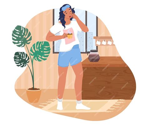 Premium Vector Sleepy Woman Waking Up In The Morning Flat Vector