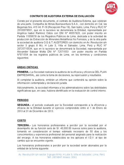 Contrato De Auditoria Externa De Evaluacion Presentacion