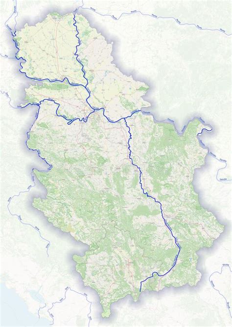 Physical Map Of The Country Of Republic Of Serbia Colored Stock