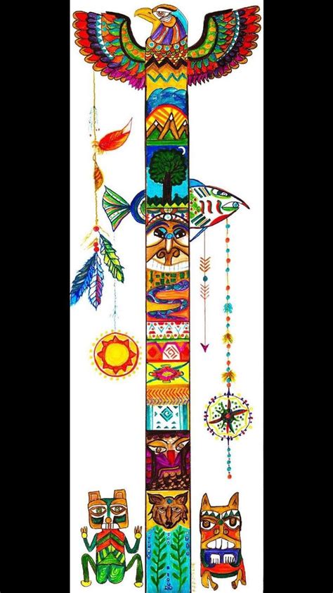Native American Spirit Animal Totem Pole Abstract Art Painting Etsy