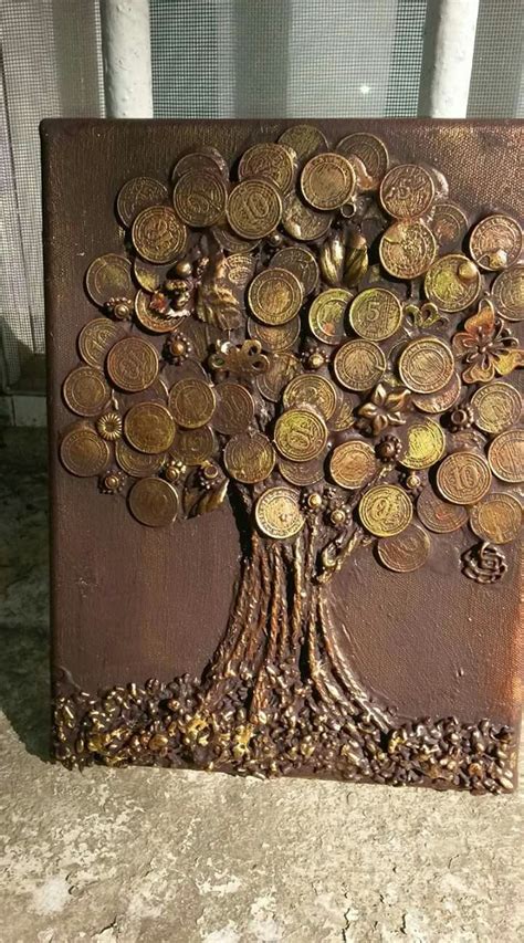 Art Made With Coins Coins Tree Coins Art Penny Art Cool Things To Make With Coins Coin Crafts
