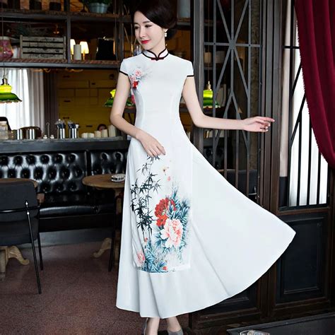 Elegant Floral Chinese Female Qipao Dress Womens Classic Slim Long Cheongsam Chinese