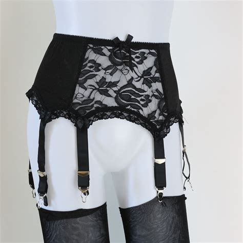 6 Strap Luxury Suspender Belt Black Garter Belt Lace Panel Garter