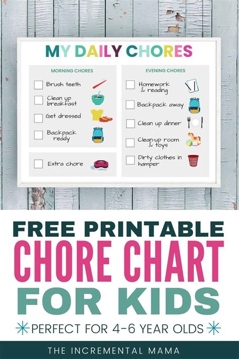 Free Printable Chore Chart For 5 6 Year Olds The Incremental Mama