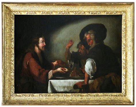 17th Century Italian School Jesus Shares Bread With The Pilgrims Of