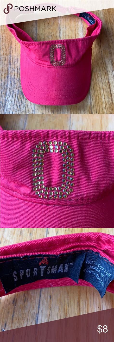 ⚡️”o” Or “0” Gold Bedazzled Red Visor Women Accessories Hats