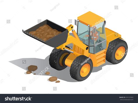 Vector Illustration Isometric Yellow Bulldozer Tractor Stock Vector