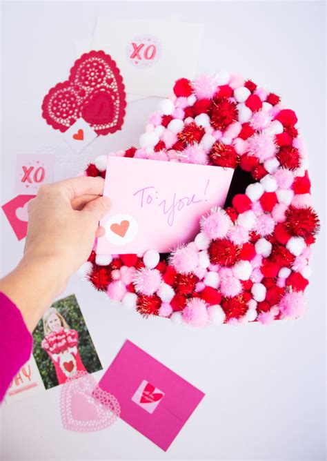 See more ideas about valentine day boxes, valentine box, valentine card box. DIY Pom-Pom Valentines Box | Design Improvised