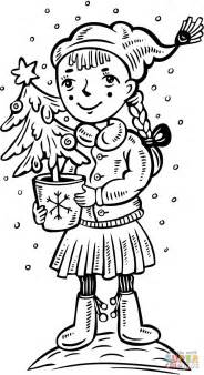 A Girl With A Christmas Tree Coloring Page Free Printable Coloring Pages
