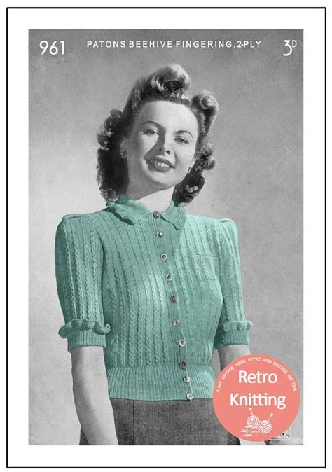 1940s Pretty Blouse With Collar Pdf Knitting Pattern Etsy Uk