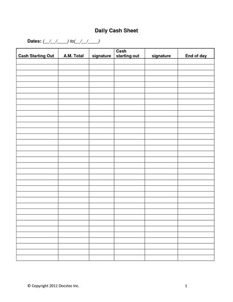 Printable Cash Count Sheet Excel Printable Word Searches