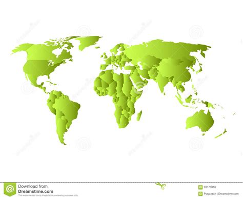 Green Political Map Of World Each State With Own Horizontal Gradient
