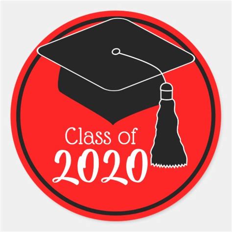 Class Of 2020 Red And Black Grad Cap Classic Round Sticker Au