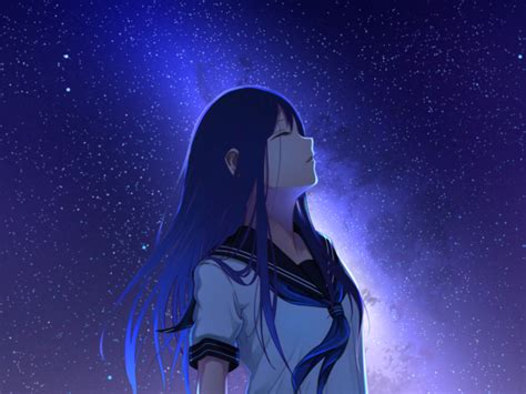 640x480 Resolution Anime Girl And Night Stars 640x480 Resolution