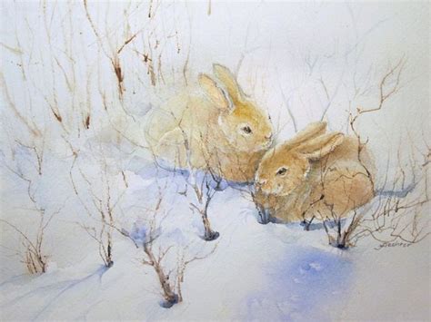 Bunnies In The Snow Bunny Art Watercolor Artists Painting Inspiration
