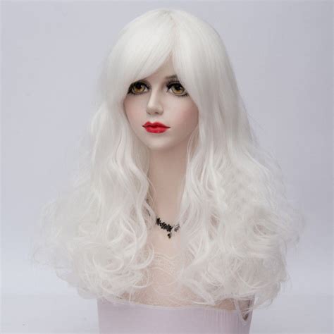 Long Wavy White Heat Resistant Fiber Fashion Lolita Wig 60 Cm Cheap