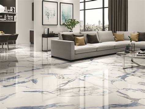 Glacier Blue Marble Effect Polished Porcelain Floor Tile 800x800mm