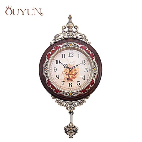 Ouyun Fashion Luxury Wooden Pendulum Wall Clocks Vintage Mute Creative