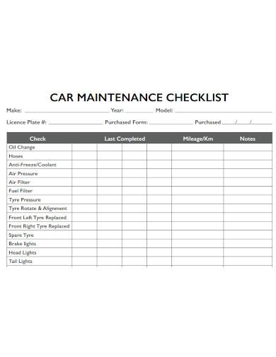 Road Trip Car Maintenance Checklist Rillycal