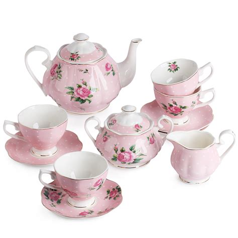 Btät Floral Tea Set Tea Cups 8oz Tea Pot 38oz Creamer And Sugar