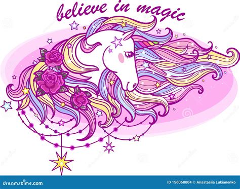 White Unicorn With A Rainbow Mane Vector Illustration Stock Vector