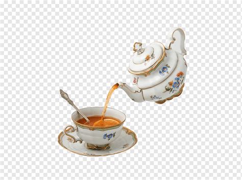 Floral Ceramic Teapot Pouring Tea In Teacup On Saucer Teapot Teacup