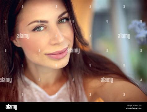 Closeup Portrait Of A Beautiful Brunette Woman Authentic Beauty Of Female With Natural Makeup