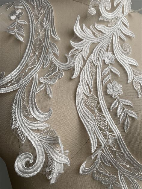 Graceful Floral Design Pairs Light Ivory Embroidered Bridal Etsy