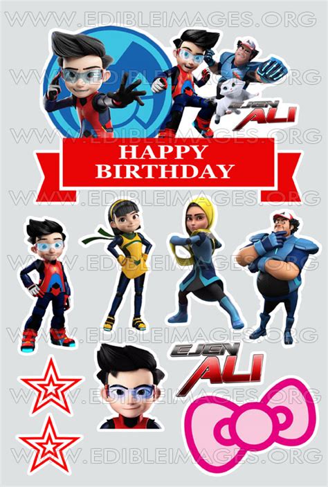 Cake Topper Ejen Ali And Friends Wtth Red Happy Birthday Banner Aisha