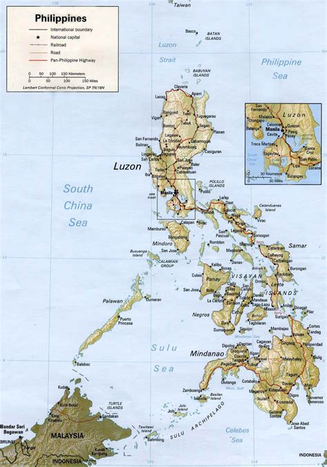 Large Detailed Relief And Road Map Of Philippines Philippines Large