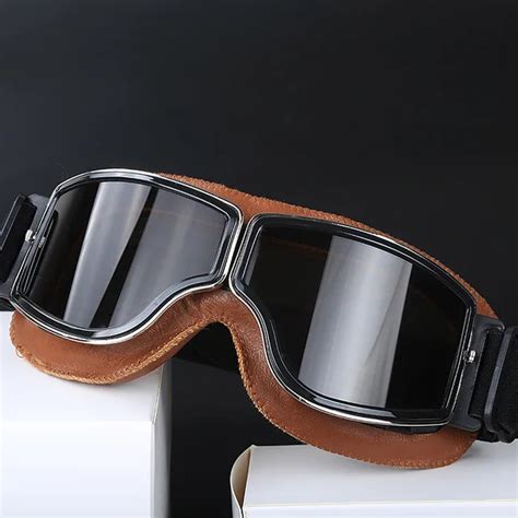 Latest Vintage Leather Motorcycle Goggles Collapsible Harley Goggles