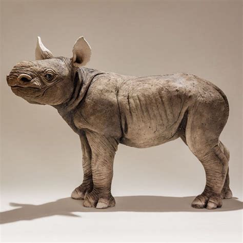 Nick Mackman Black Rhino Calf Low Fired Ceramic 45 X 33 Cm Animal