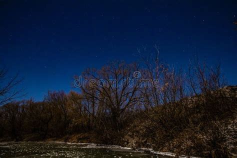 Landscape On A Frozen Lake At Night Stock Image Image Of Blue Night