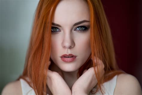 Wallpaper Face Women Redhead Long Hair Glasses Looking At Viewer
