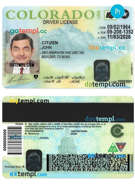 Usa Colorado Driving License Template In Psd Format Version 2