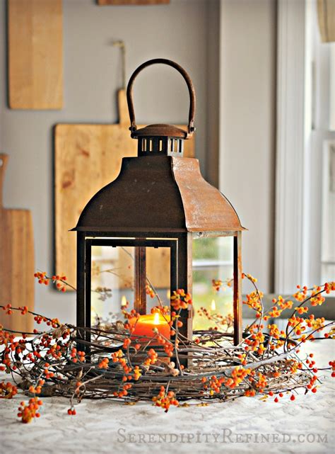 Serendipity Refined Blog Rusty Lantern And Bittersweet Simple Fall Table Centerpiece
