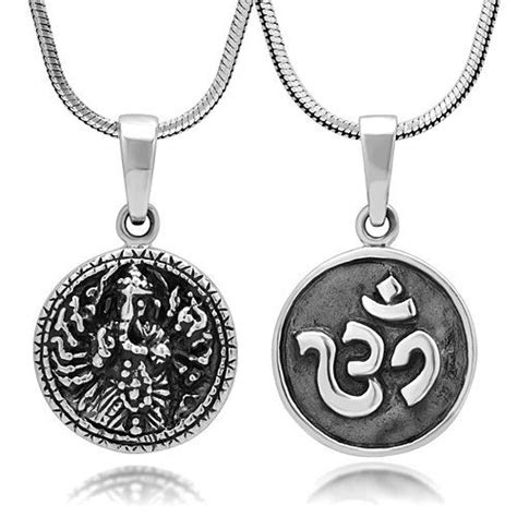 925 Sterling Silver Ganesha Ganesh Aum Om Ohm Symbol Reversible