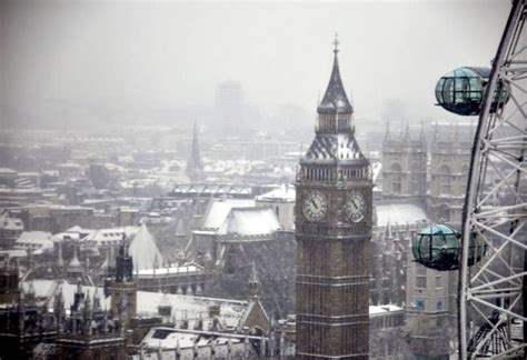 View Of The Snow Covered Big Ben And London Eye London Snow