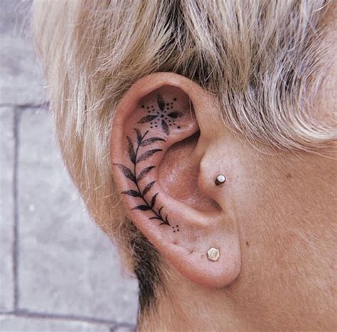 Flower In Ear Free Tattoo Body Mods Black And Grey Tattoos Behind Ear Tattoo Tatting