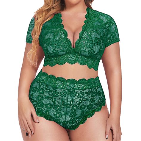 bsdhbs bra and brief sets plus size lingerie v neck high waist floral lace criss cross bra and