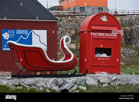 Santa Clauss Sleigh And Mailbox Ilulissat West Greenland Stock Photo