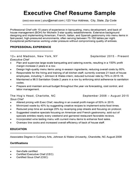 Downloadable Chef Resume Samples And Writing Tips Rc