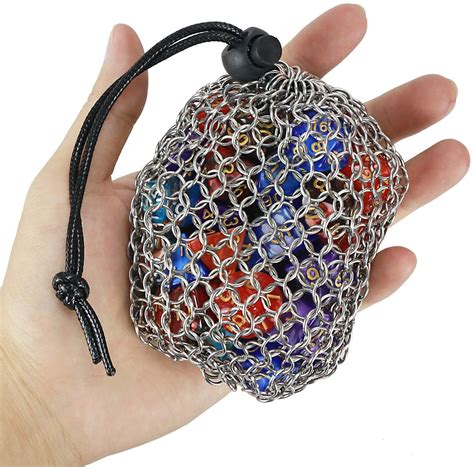 Youshares Drawstring Dandd Game Dice Bag Stainless Steel Chainmail Dice