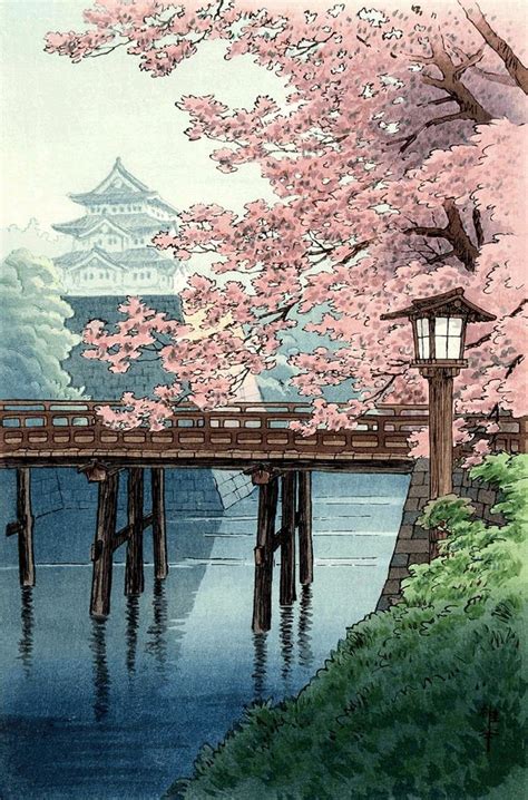 Art Japonais Gravures Sur Bois Fleurs De Cerisier Du Temple Etsy France Japon Paysage Japon