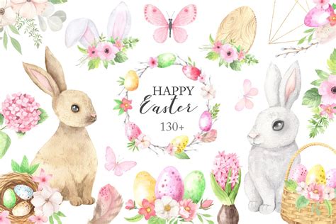 Watercolor Easter Spring Bunny Set Animal Illustrations ~ Creative Market