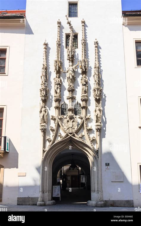 Gothic Portal With Crooked Turret Of The Old Town Hall In Brno Czech