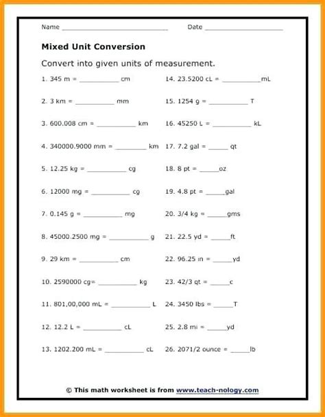 Converting In The Metric System Worksheet
