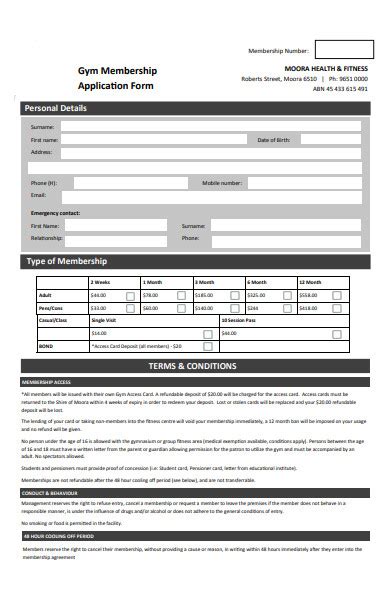 Fillable online employment application gold 39 s gym fax email. FREE 52+ Sample Membership Forms in PDF | MS Word | Excel