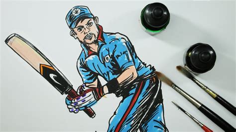 How To Draw Virat Kohli Batting Color Sketch By Drawing Tutorials