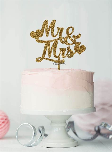 Mr And Mrs With Hearts Wedding Acrylic Cake Topper LissieLou Engagement Cake Toppers